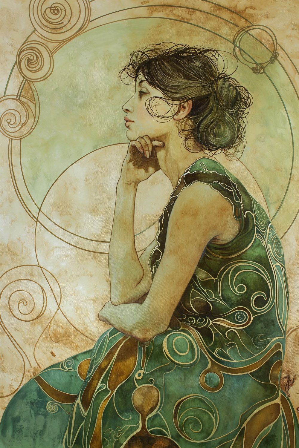 Ölgemälde einer Frau im Jugendstil